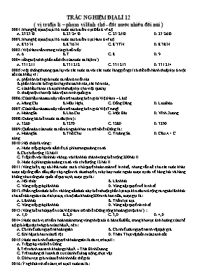 Câu hỏi trắc nghiệm Địa lí lớp 12 - Vị trí địa lí, phạm vi lãnh thổ